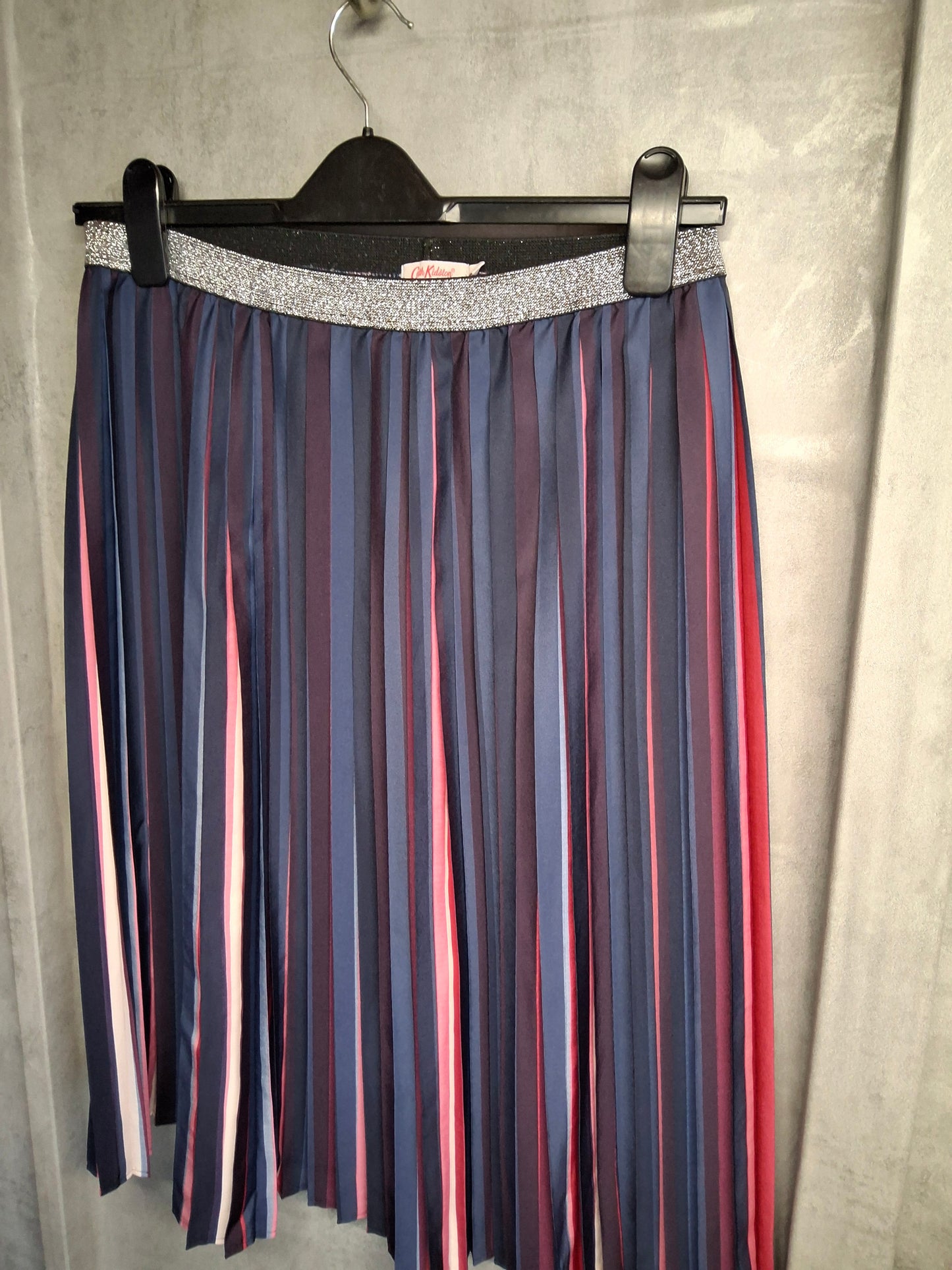 Cath Kidston 25th Anniversary Pleated Midi Skirt – Blue/Red/Pink Glitter Waist – Size 12