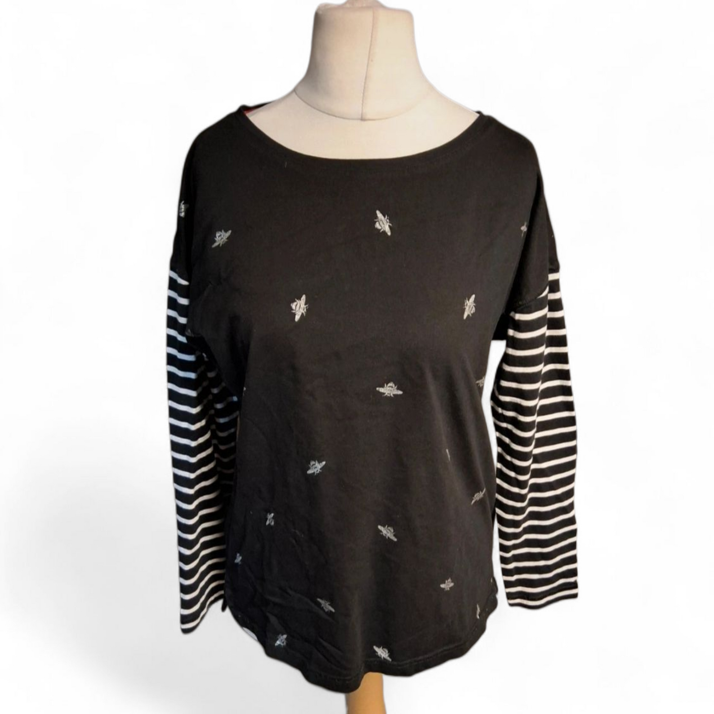 Joules Black Long Sleeve Bee Print T-Shirt – Size 12 – 100% Cotton