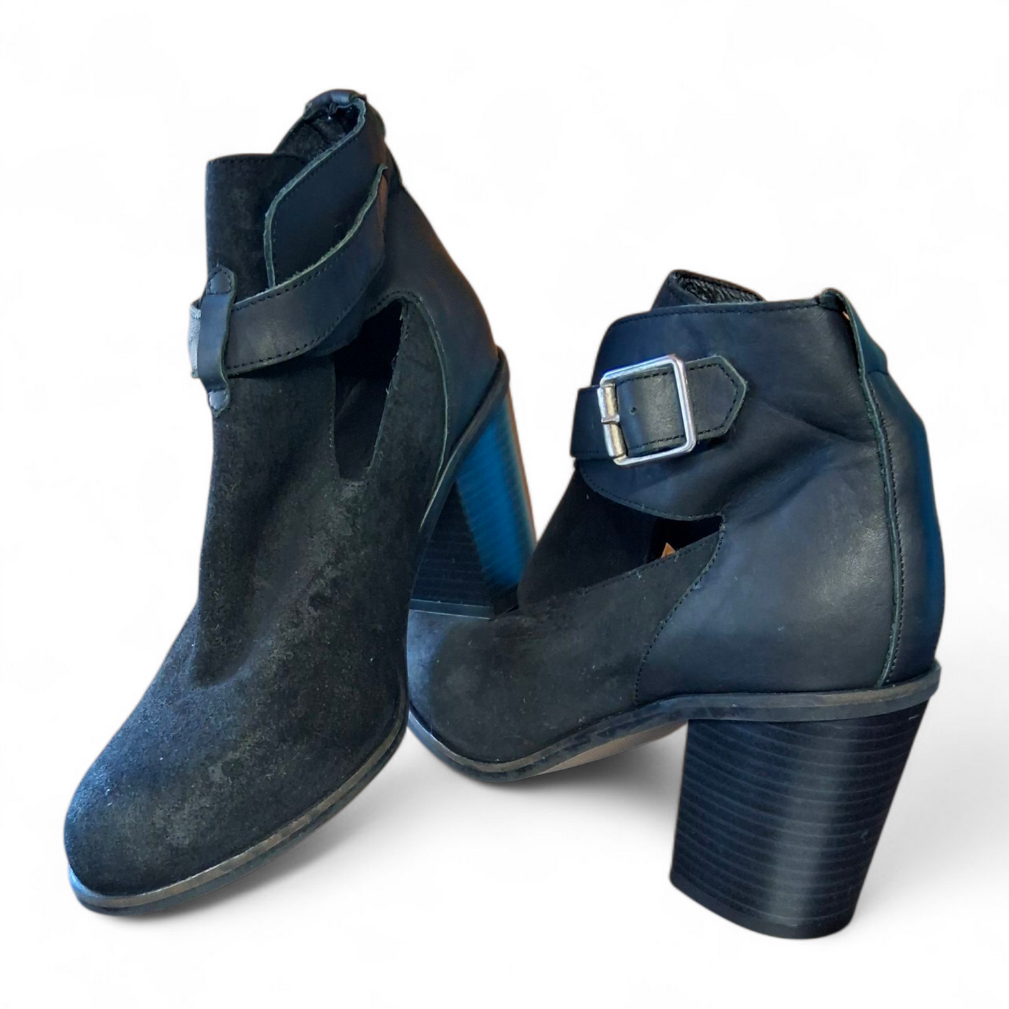 Office Black Block Heel Shoes – Cut Out Design, Buckle – UK 6 (EU 39)