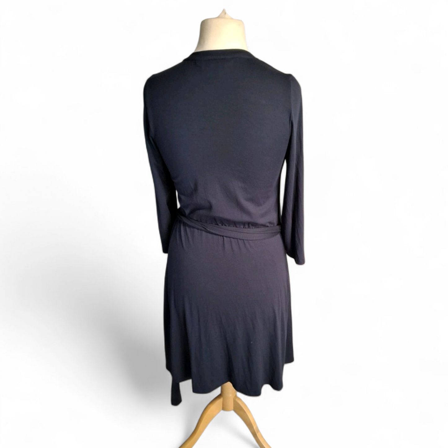 Mauvette Navy Wrap Bodycon Midi Dress – Size 10 – Viscose Chic