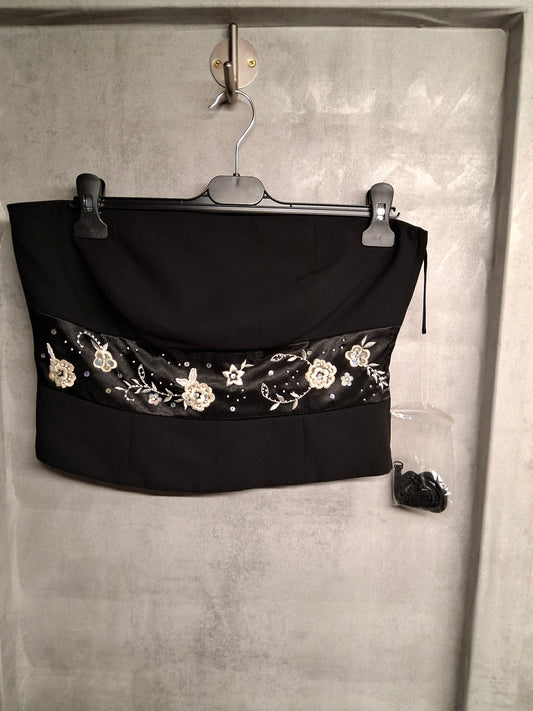Nicholas Millington Black Floral Embroidered Corset Top – Size 14 – Evening Party Wear