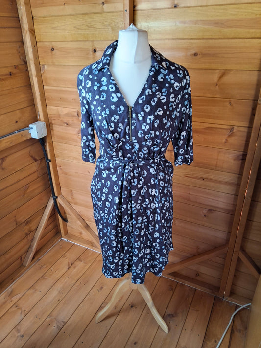 Isabella Oliver Navy Animal Print Maternity Nursing Dress – Size 12, Belted, RRP £129