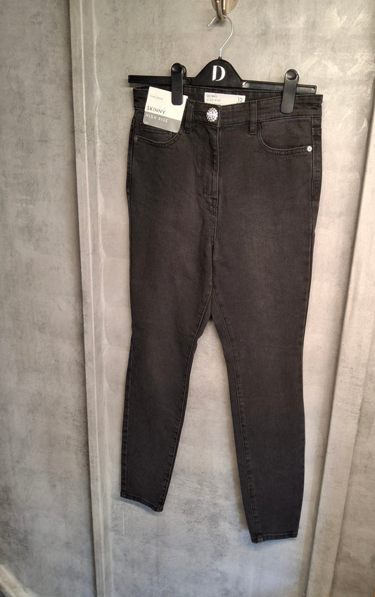 Next Black Skinny High Rise Jeans – Size 12 Regular – NWT RRP £30