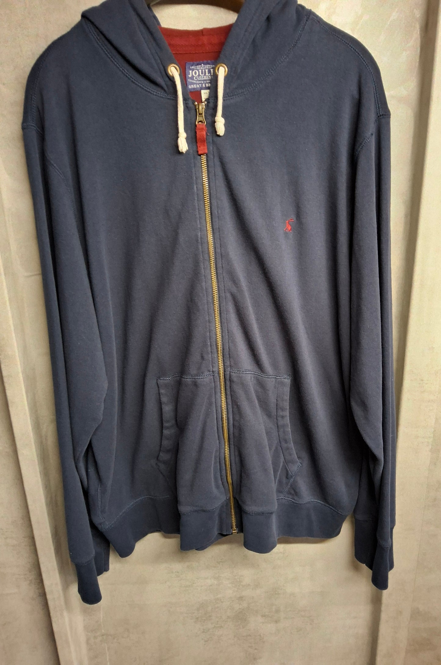 Men’s Joules Navy & Burgundy Zip Up Hoodie – Size 2XL
