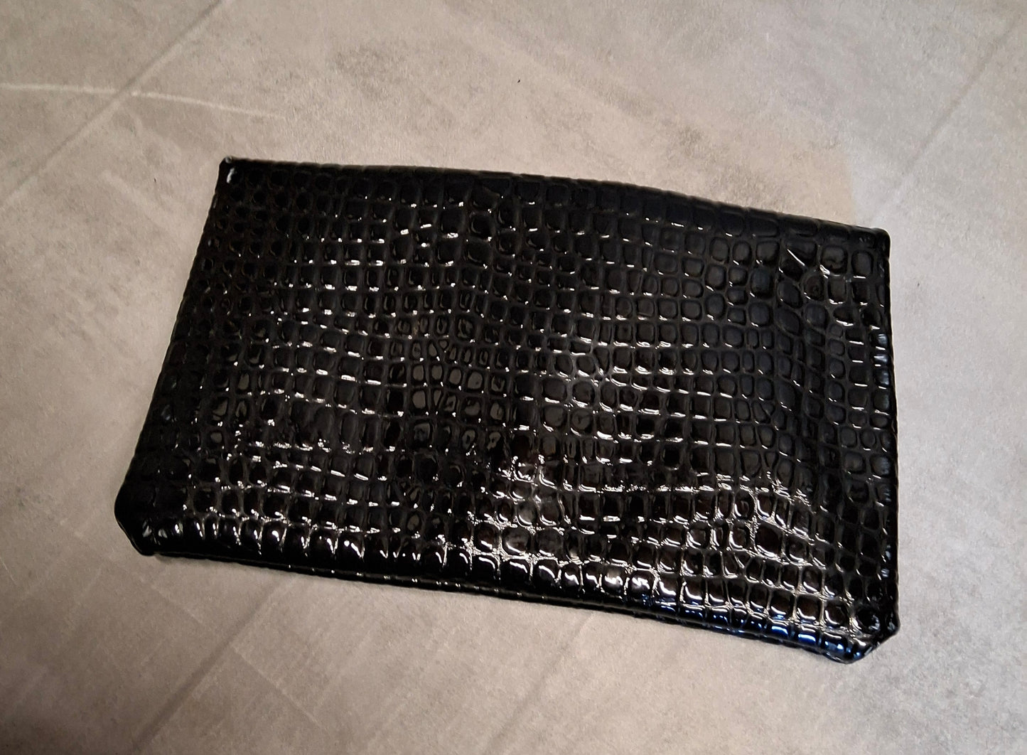 Primark Black Croc Faux Leather Fold-Over Clutch Bag – Zip & Popper Fastening