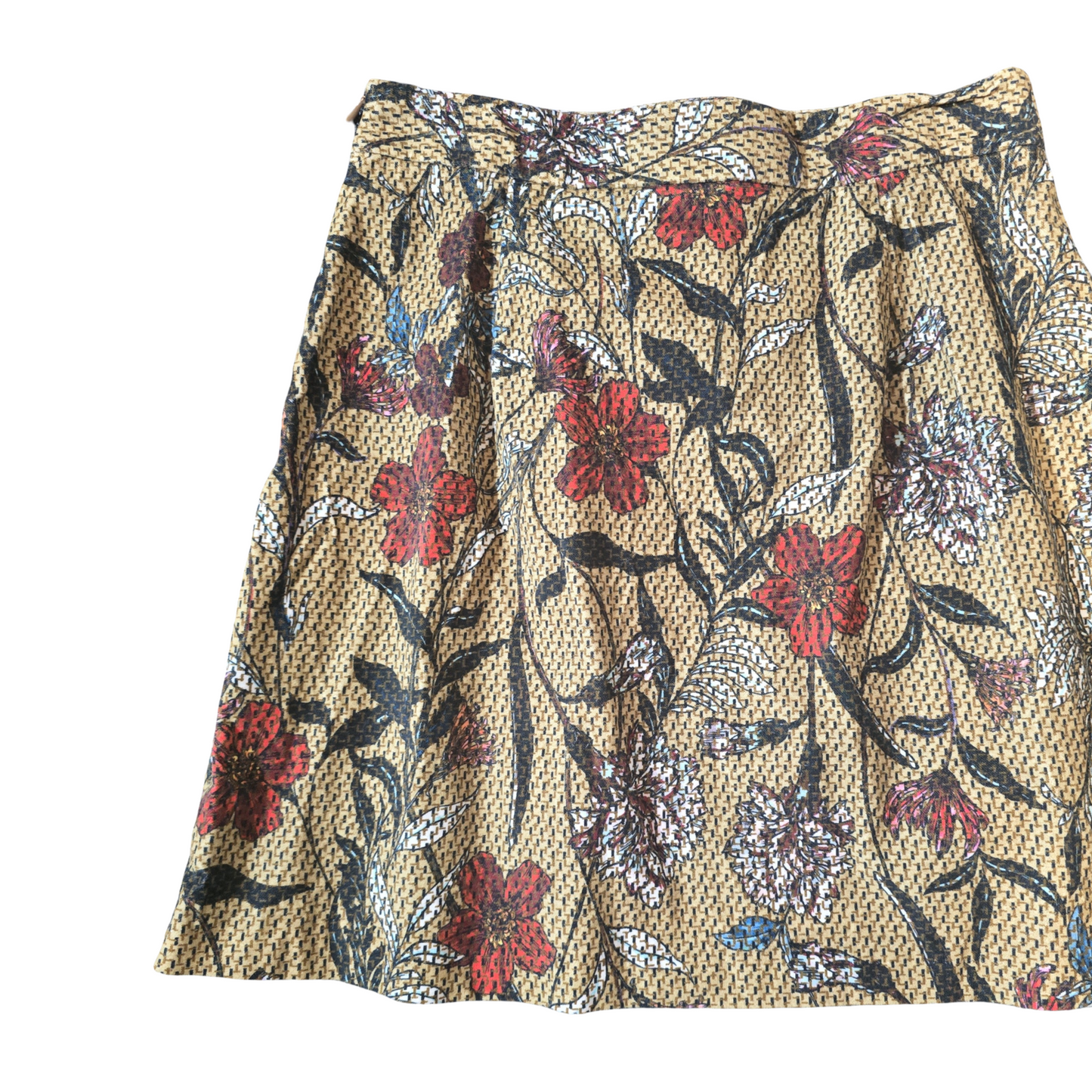 Zara Basics Beige Suede-Style Mini Skirt – Floral Print, Size S (UK size 6/8)