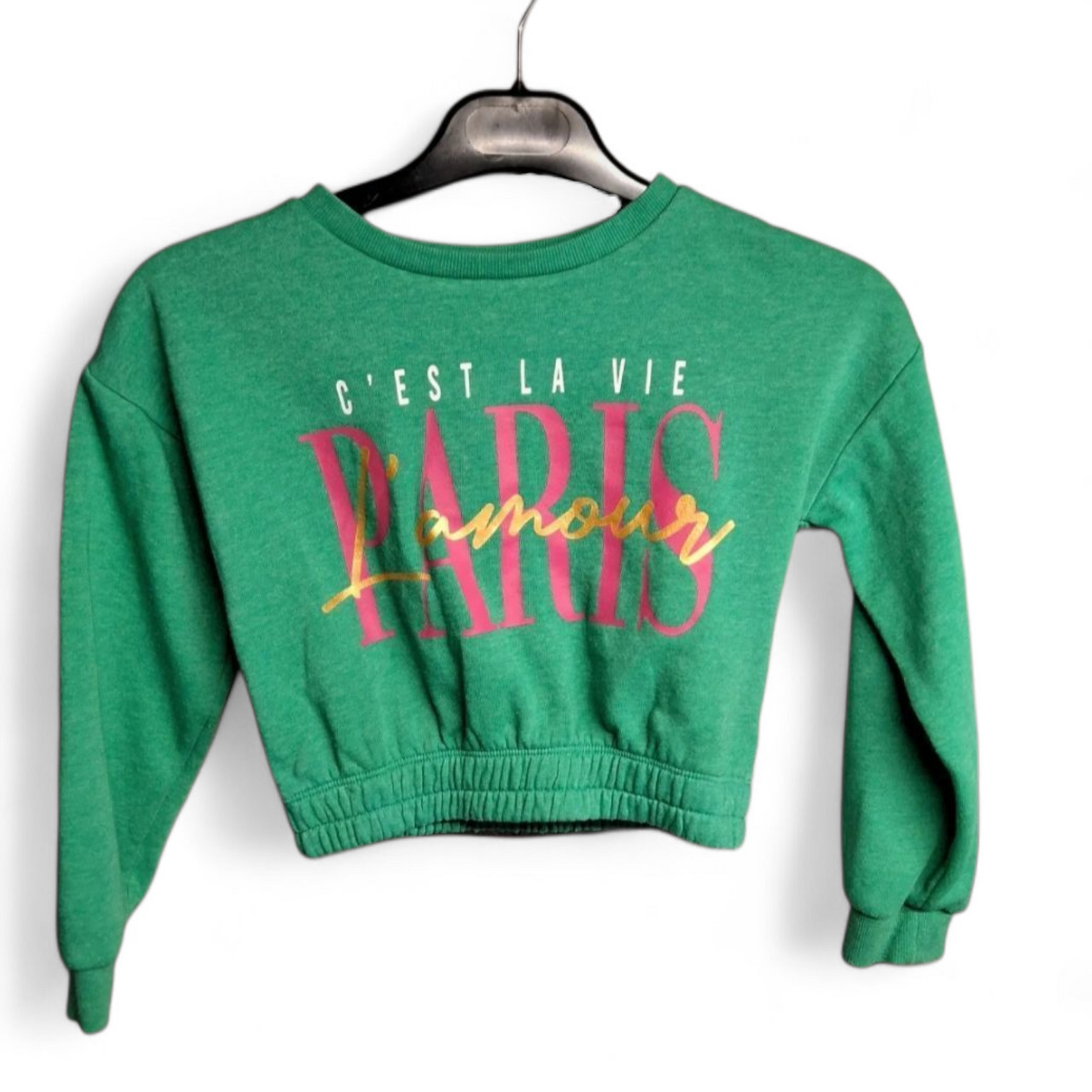 Matalan Green Cropped Jumper – Girls 8 Years – Cotton & Polyester – Paris Graphic