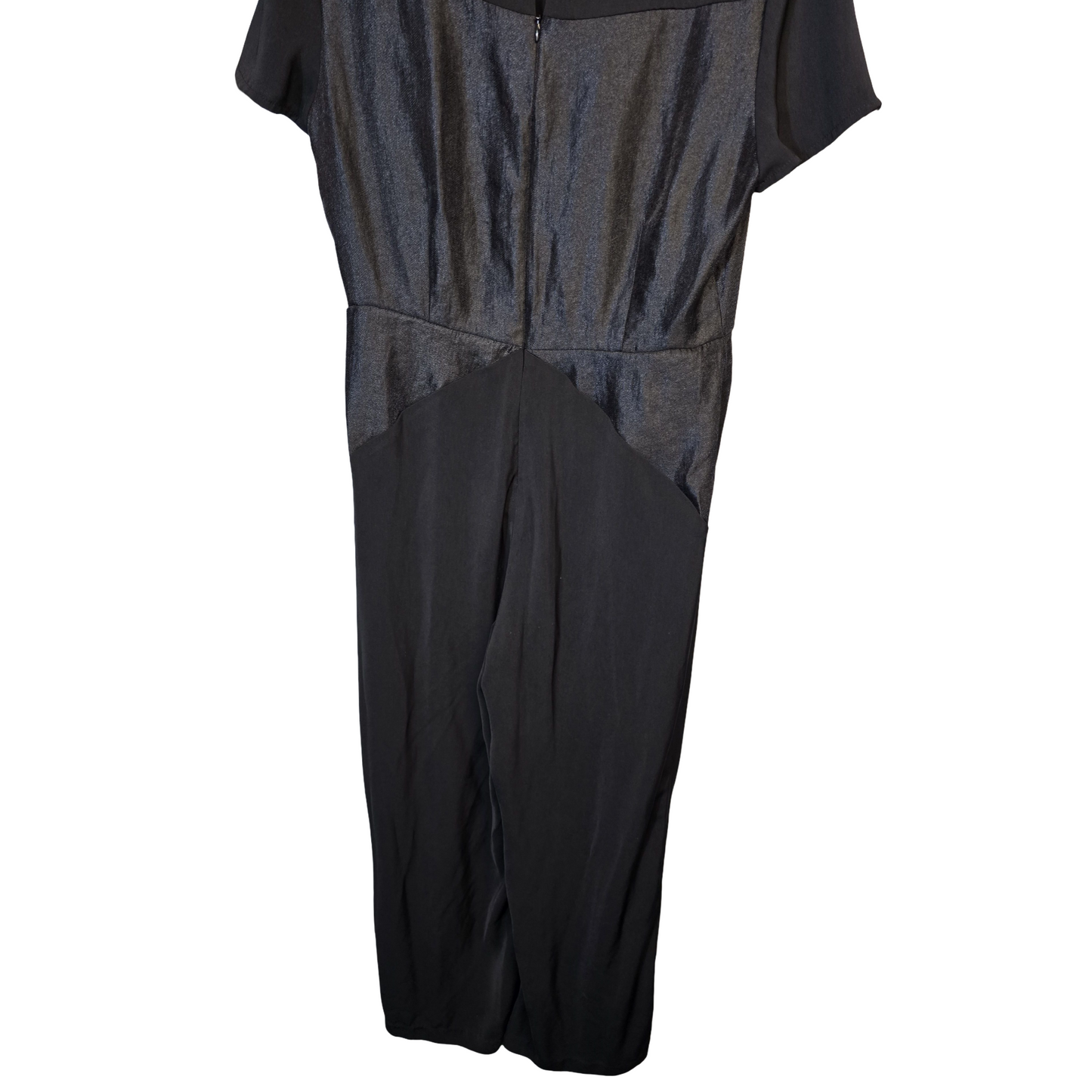 M&S Black Silky Short-Sleeve Flared Leg Jumpsuit – Size 12 Regular