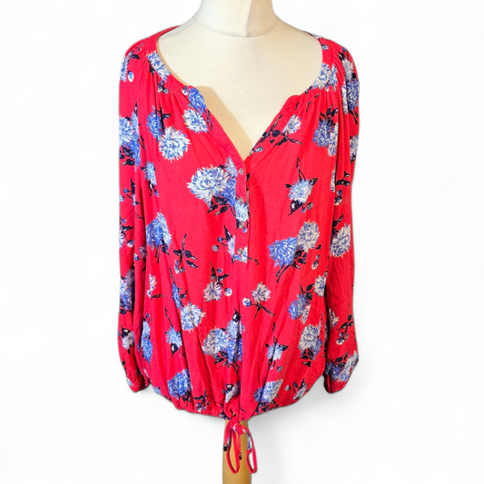 George Red & Blue Floral Blouse – Size 20 Relaxed Fit