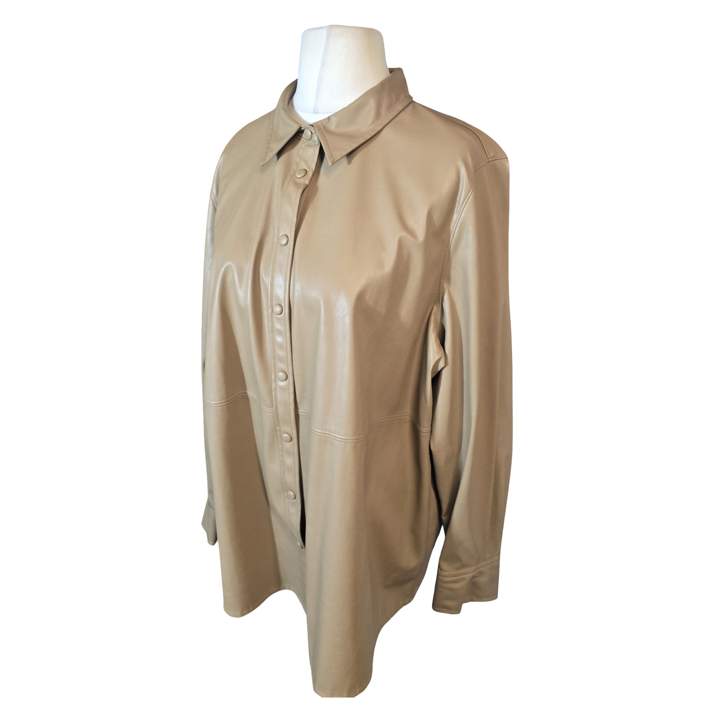 M&S Brown Faux Leather Popper Shirt – Size 20 – Long Sleeve
