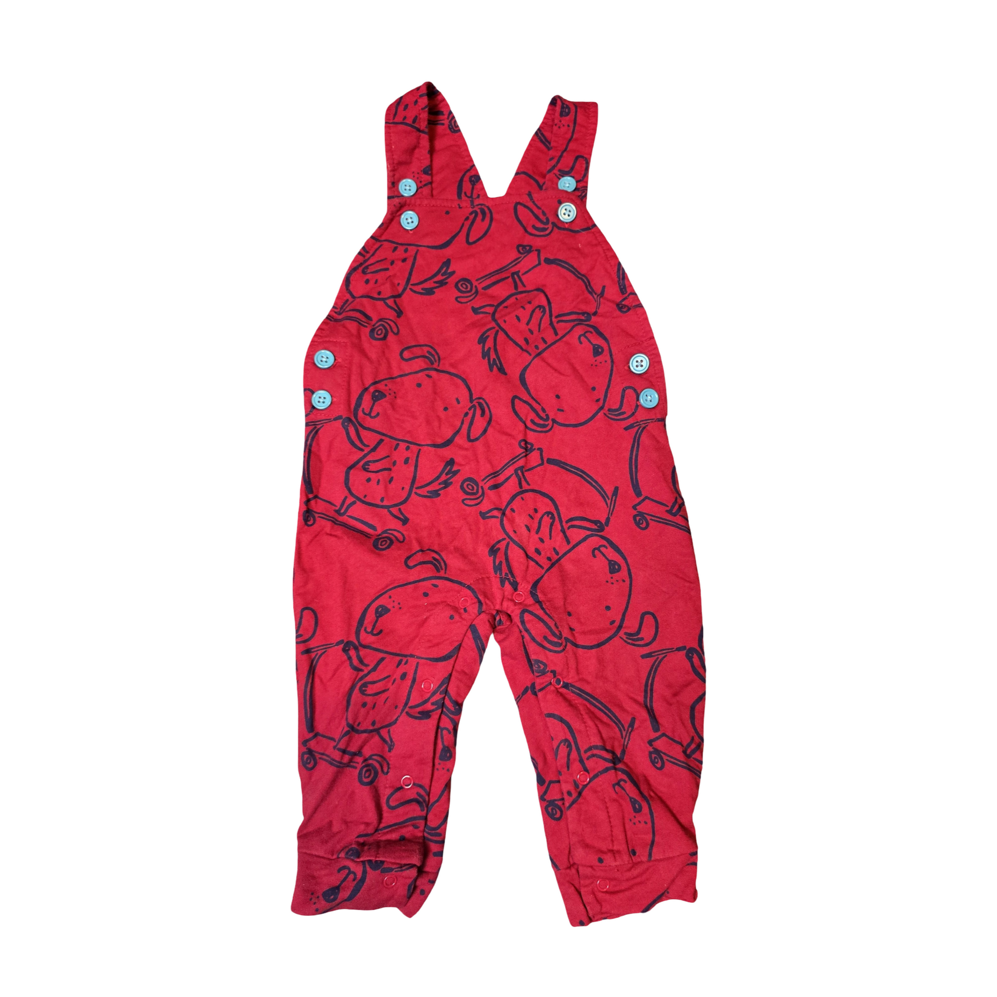 Studio Boys Red Dungarees – 9–12 Months – 100% Cotton