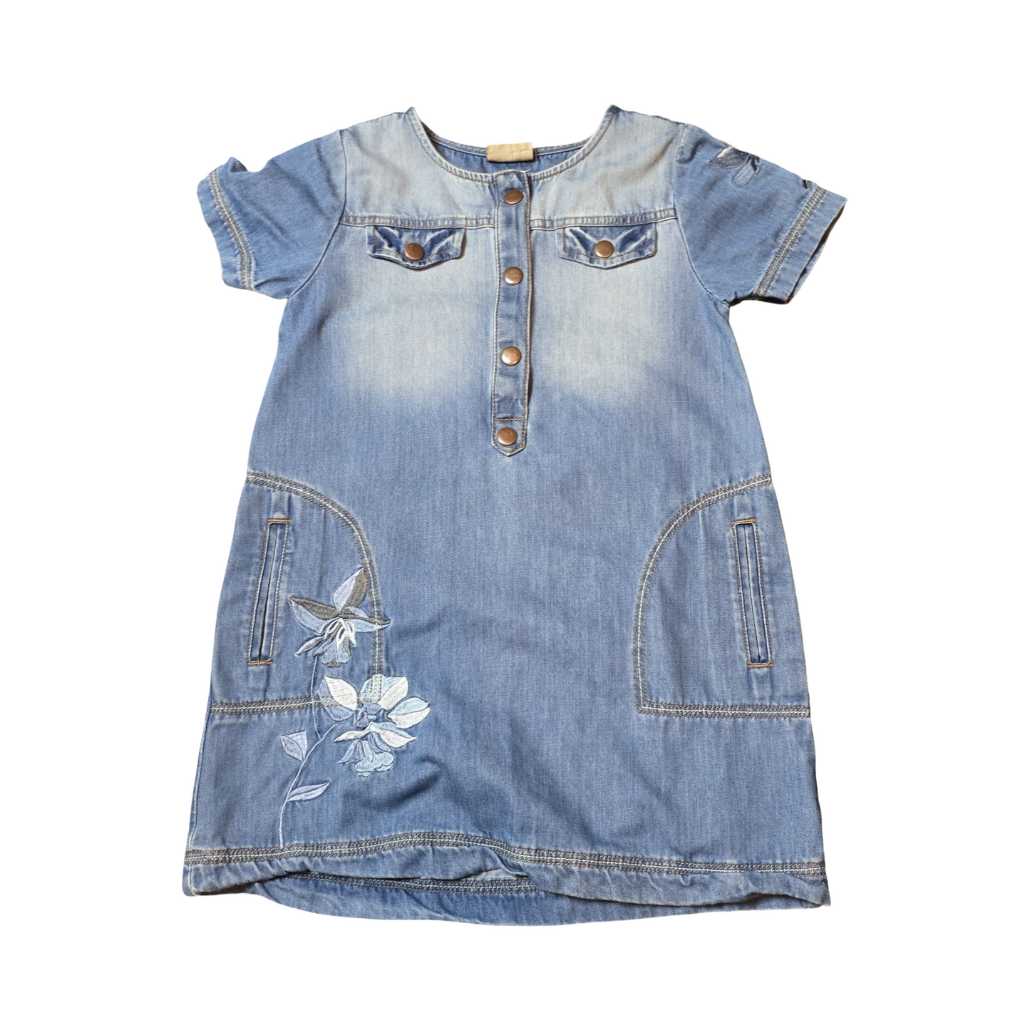 Next Denim Blue Short Sleeved Dress – Girls 6 Years – 100% Cotton