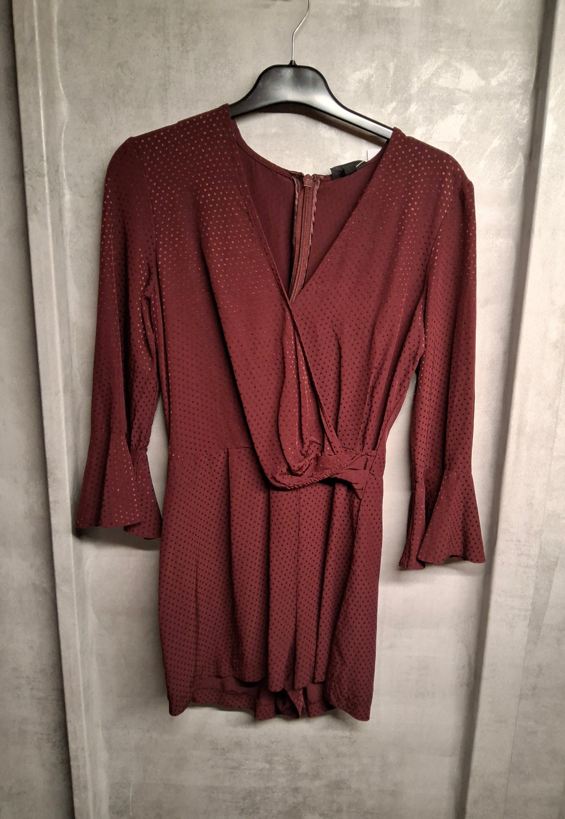 Topshop Purple Playsuit – Size 10 – Bell Sleeve Wrap Style with Zip Back