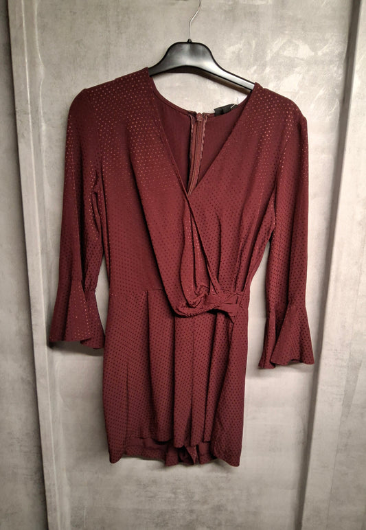 Topshop Purple Playsuit – Size 10 – Bell Sleeve Wrap Style with Zip Back