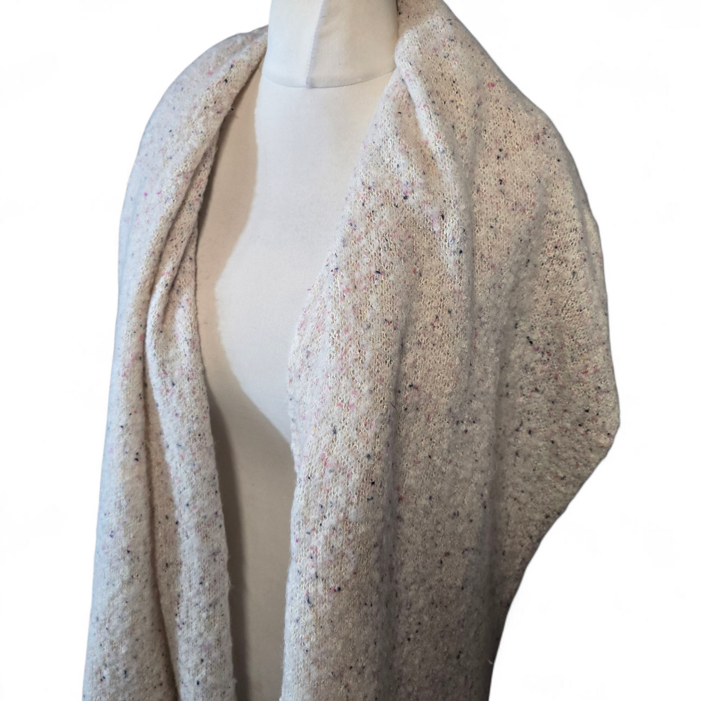 F&F Cream Knitted Shawl – Speckled Pink & Blue Design – Cosy Wrap Style