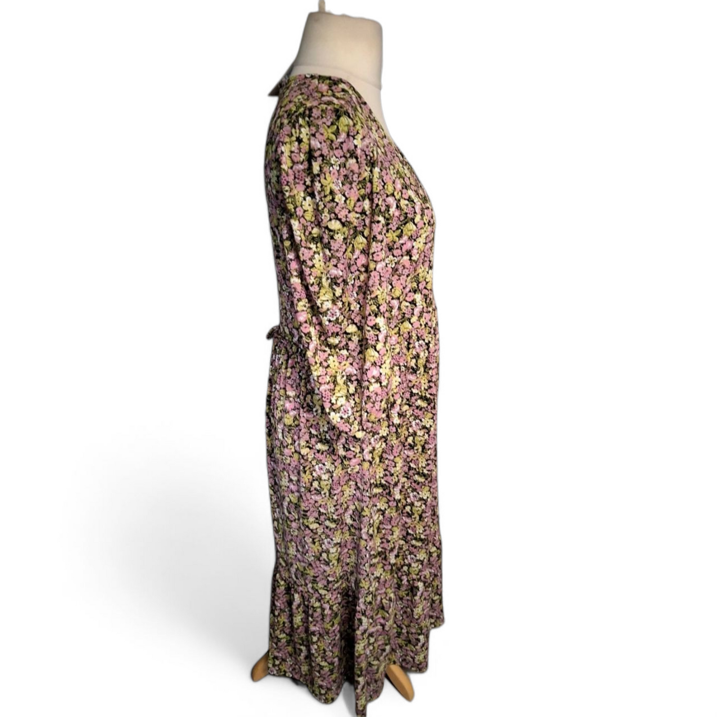 Nutmeg Pink & Green Floral Midi Dress – Size 12