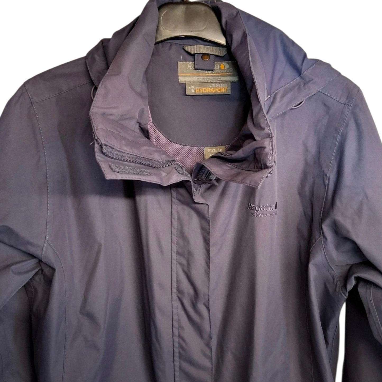 Regatta Purple Hydrafort Waterproof Jacket – Hooded – UK 12/14 – Zip & Velcro
