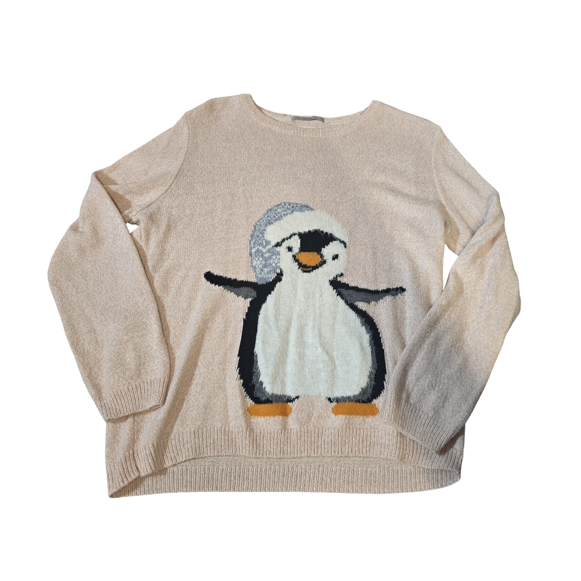 George Light Pink Penguin Christmas Jumper – Size 16 – Festive Knit