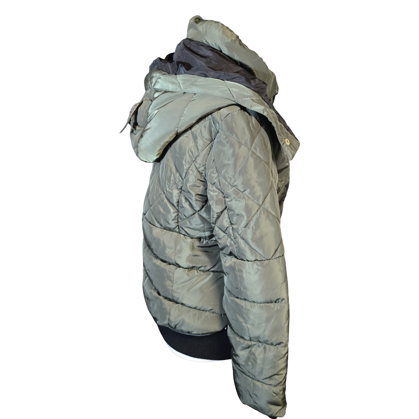 Next Petite Khaki Puffer Jacket – Detachable Hood, Size 14 – Warm Winter Coat