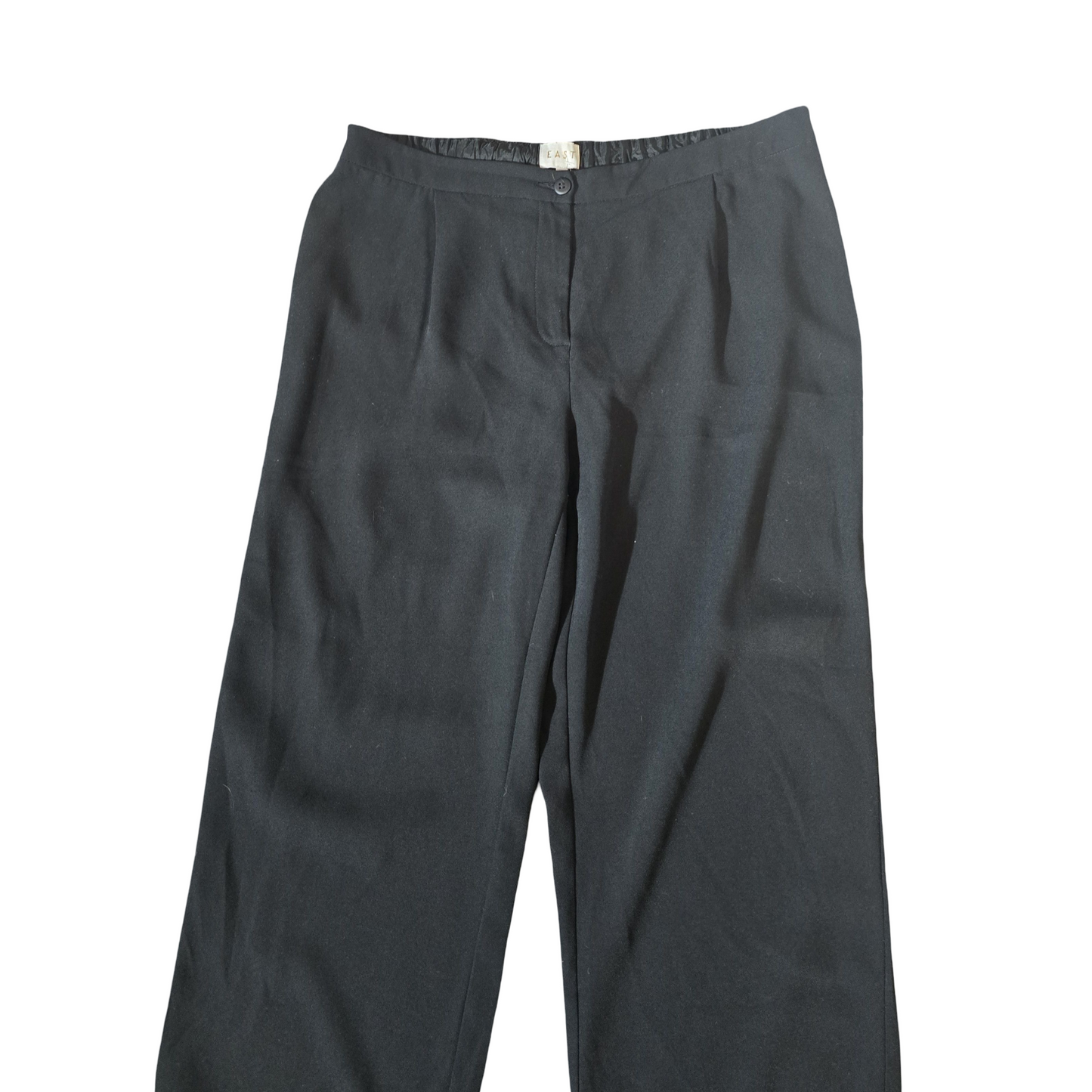 East Black Flared Leg Work Trousers – Size 14 – High Waist with Elasticated Back – 100% Polyester