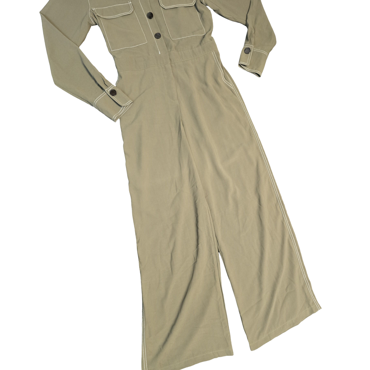 Elli White Jumpsuit Khaki Green Size 12 Utility Flared Weekend Causal