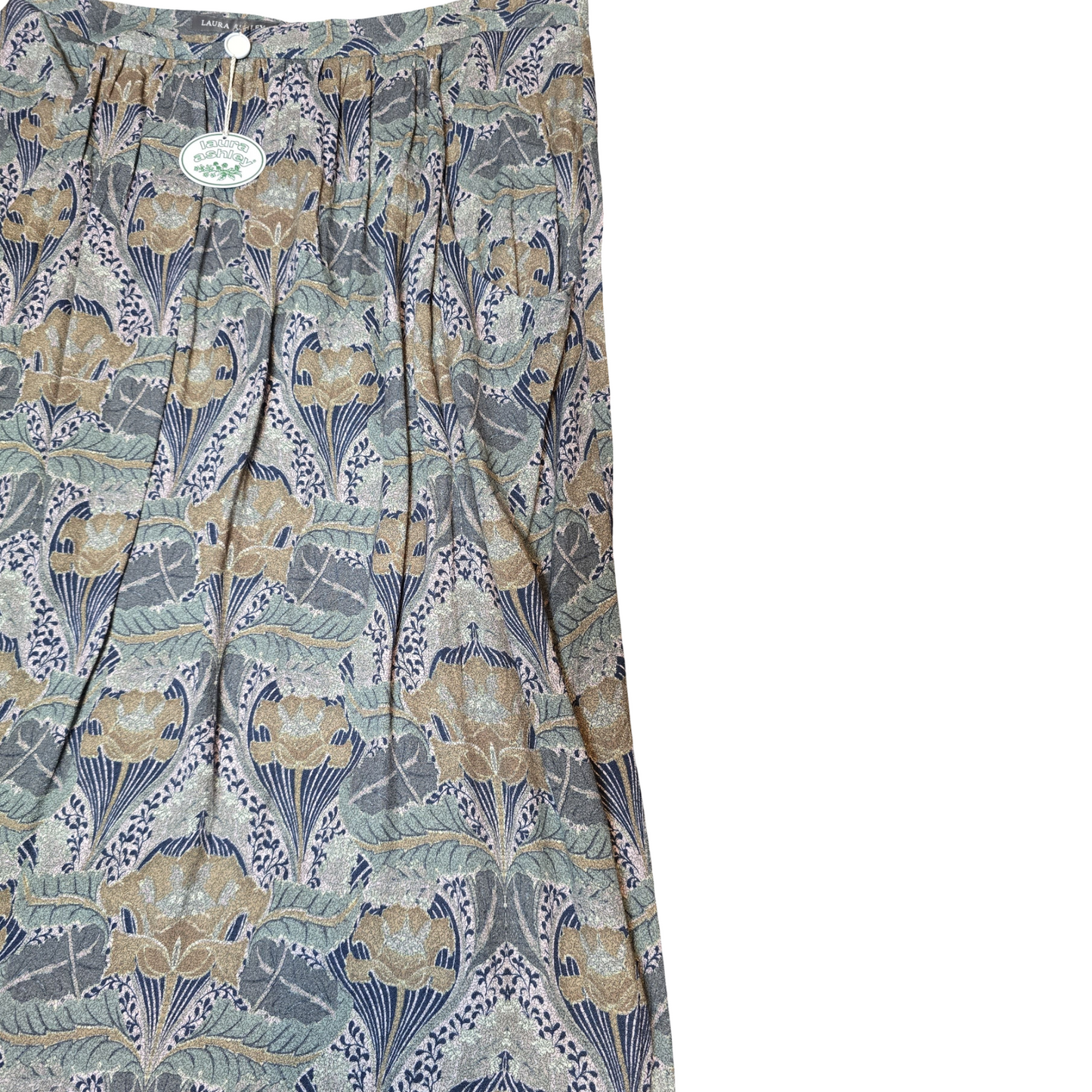 Laura Ashley Green Grey Floral Print Skirt – Size 12 – Viscose Lined