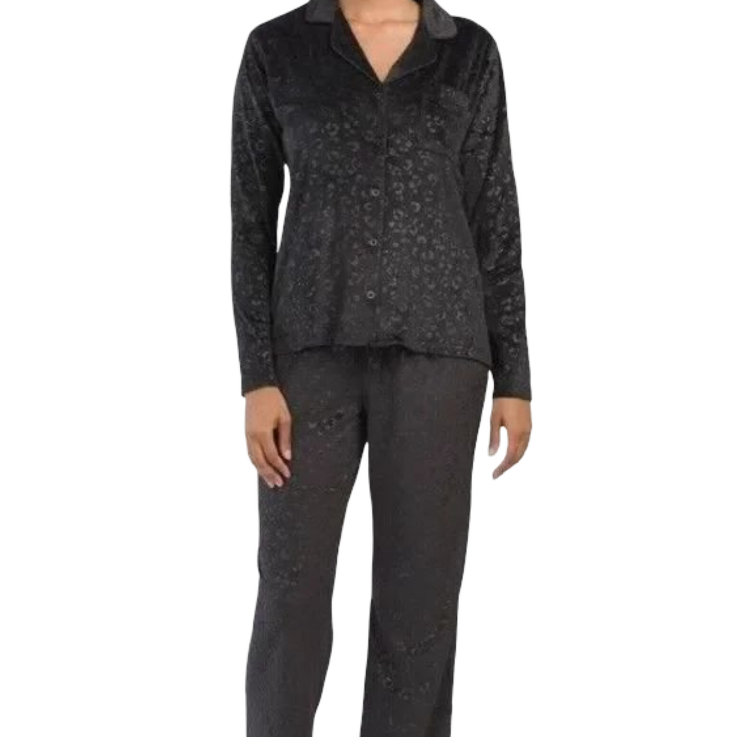Nicole Miller Black Leopard Print Fleece Pyjama Set – Size Small (size 10/12)