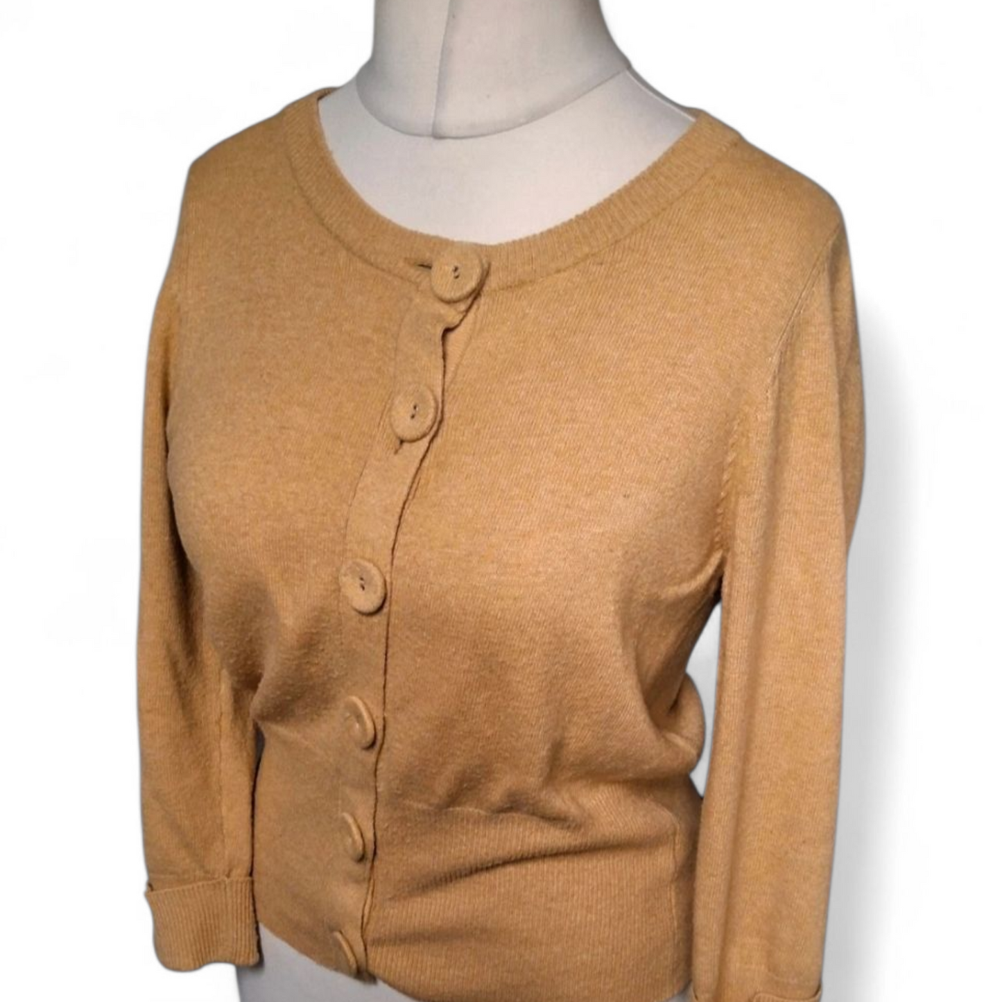 Monsoon Mustard Yellow Cropped Cardigan – Cashmere Angora Blend UK size 10/12 Cosy & Cute