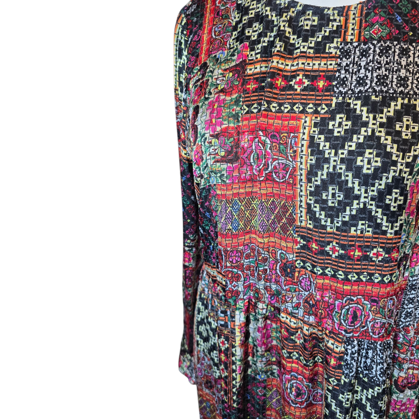 Zara Multicoloured Patchwork Velvet-Feel Midi Dress – Size L (UK size 12/14)