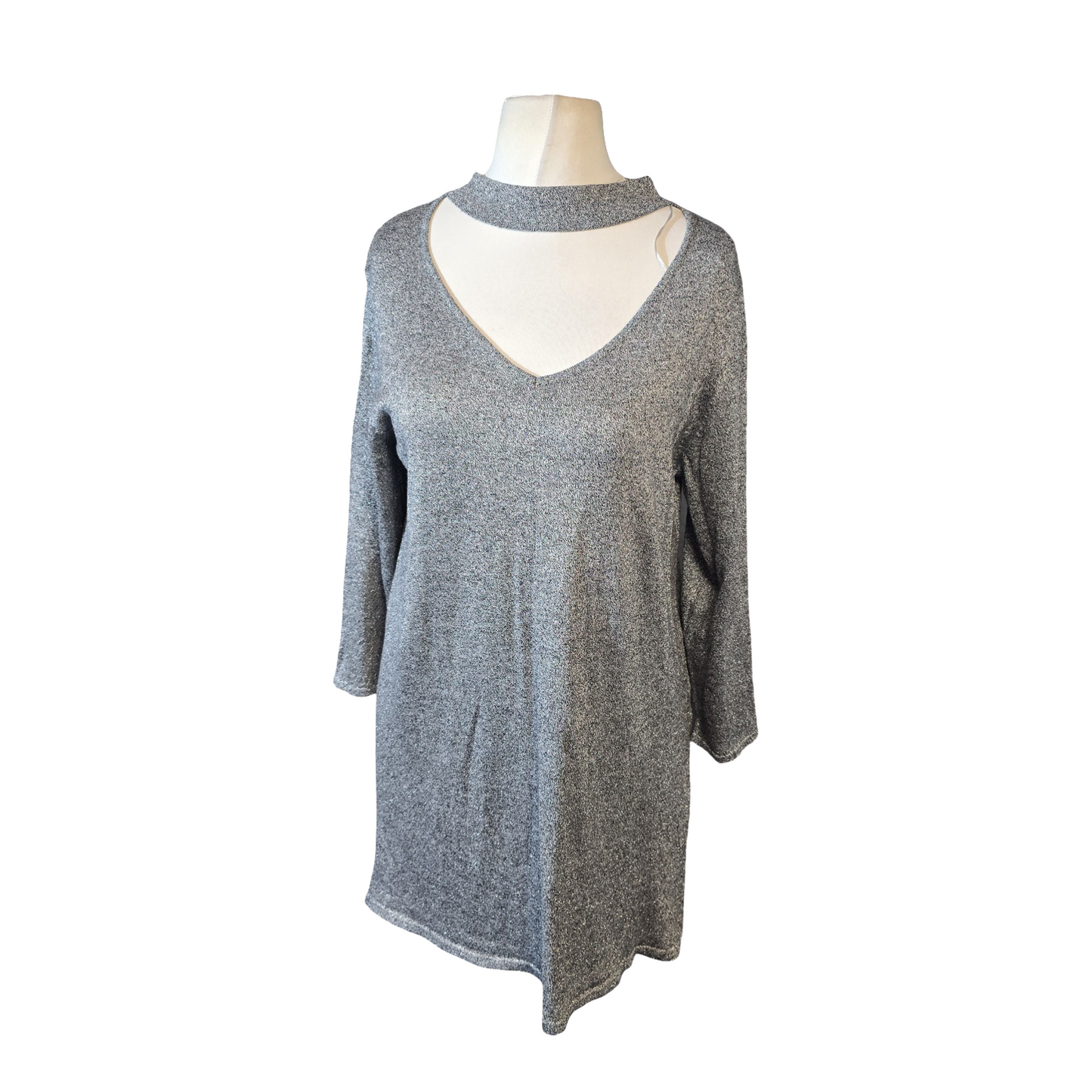 F&F Silver Sparkle Choker Knit – Longer Length – 3/4 Sleeves – Size 16