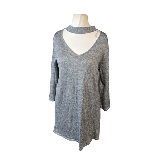 F&F Silver Sparkle Choker Knit – Longer Length – 3/4 Sleeves – Size 16