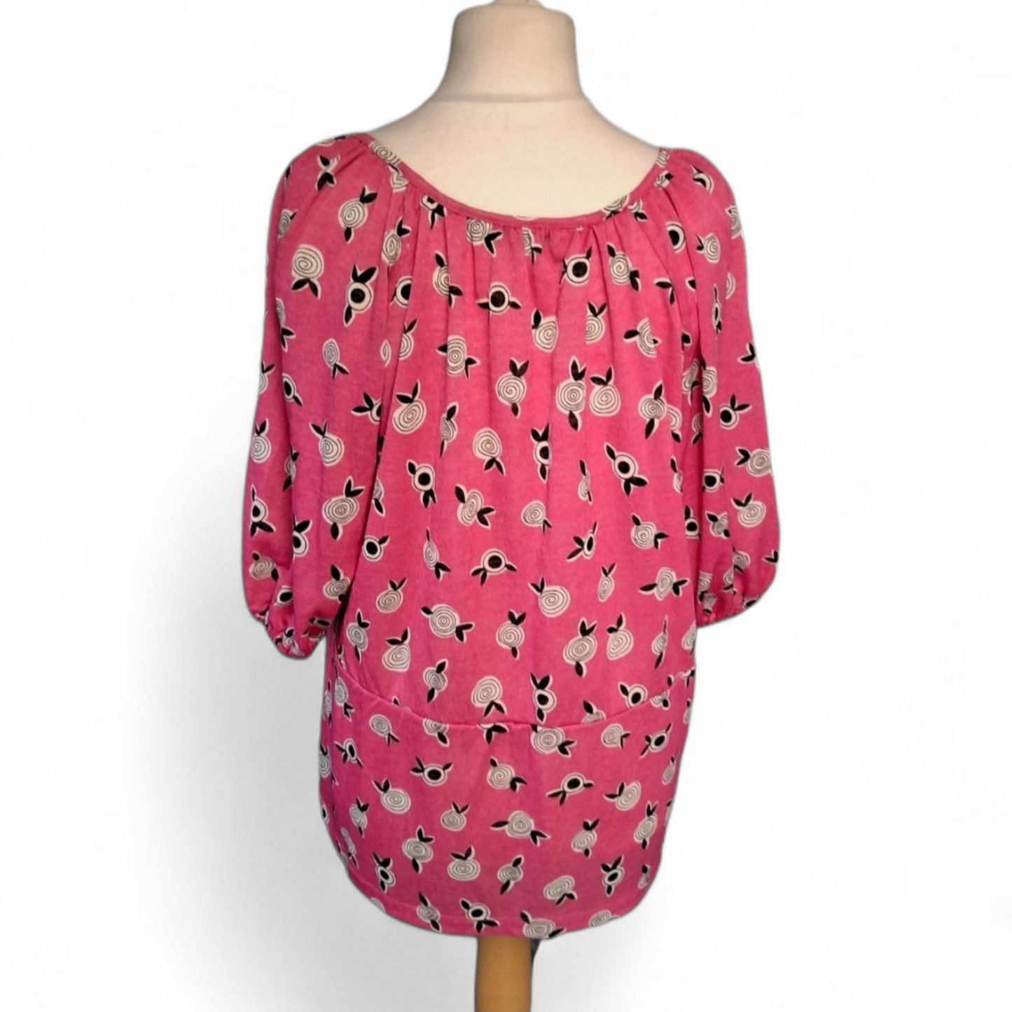 Celia Birtwell for Next Pink ¾ Sleeve Waist Tie Top – Size 18