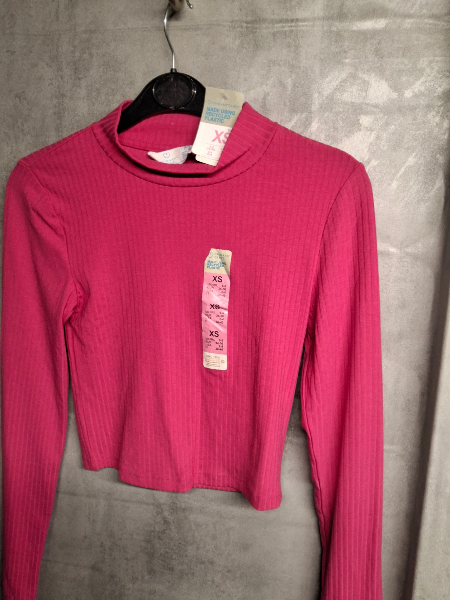 Primark Pink Ribbed High Neck Crop Top – Size XS (UK size 6/8) – NWT