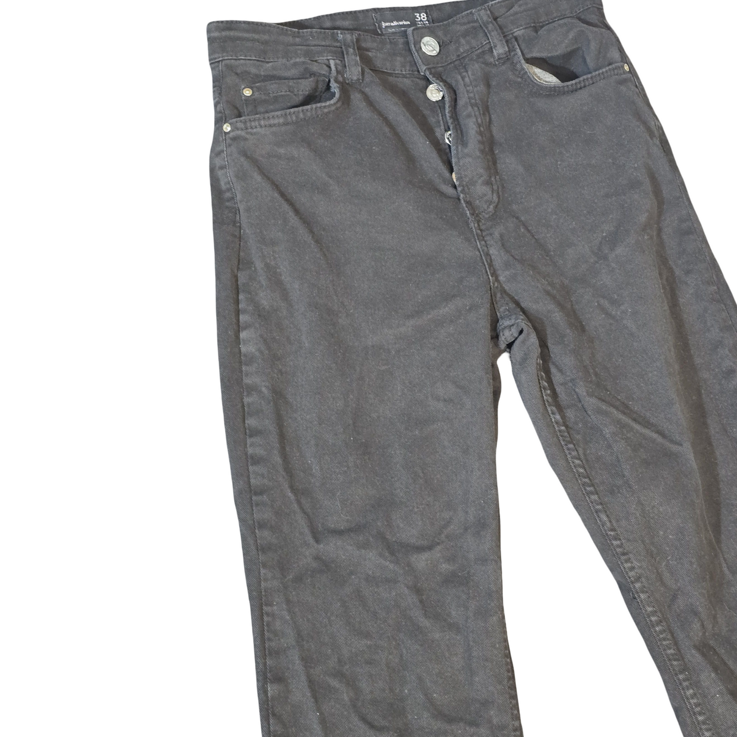 Stradivarius Black High-Waisted Flared Jeans – Distressed Hems – Size UK 10