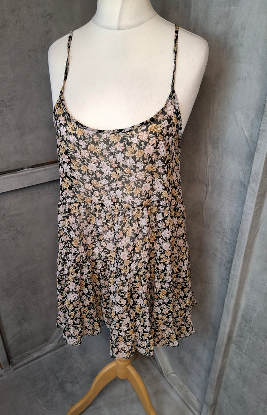 Haute Society Black Floral Strappy Mini Dress – Size M (Fits UK 10/12)