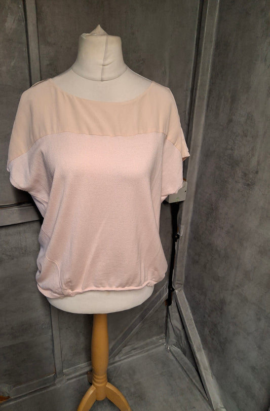 Phase Eight Pale Pink Silk-Panel Knit Top – Size 12 – Relaxed Fit