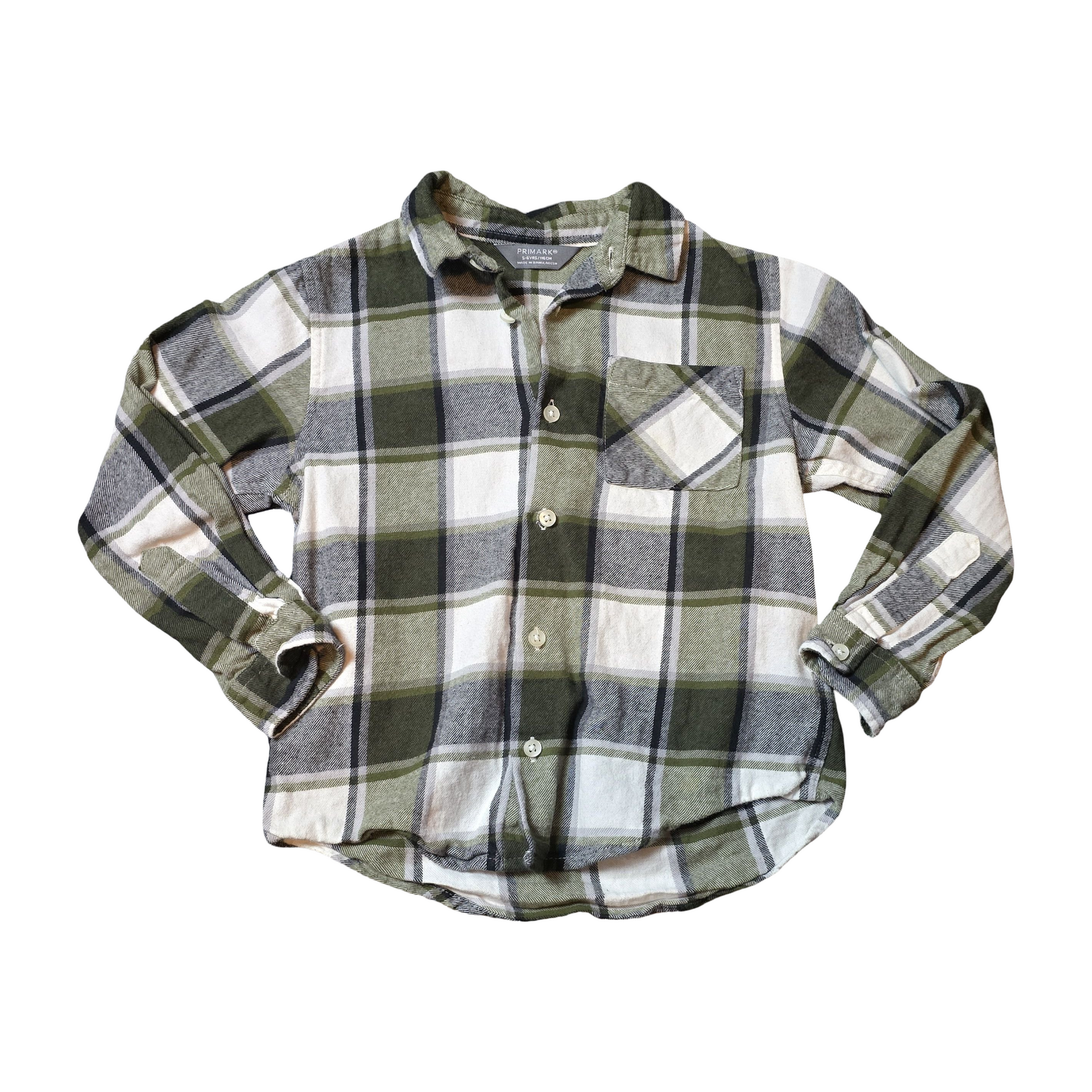 Primark Boys Green & White Checked Shirt – Age 5-6 Years – 100% Cotton
