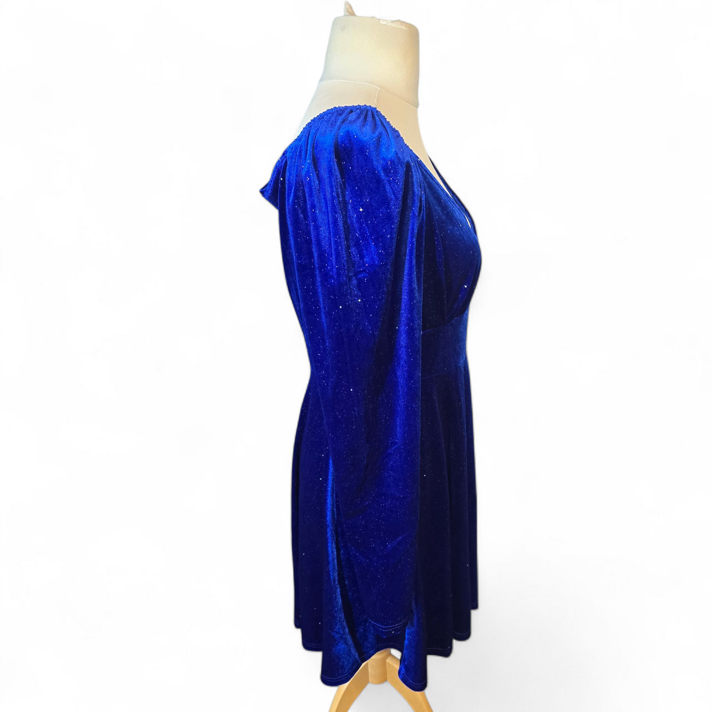 Shein Blue Glitter Velvet Flared Dress – Size XL (UK size 14/16)