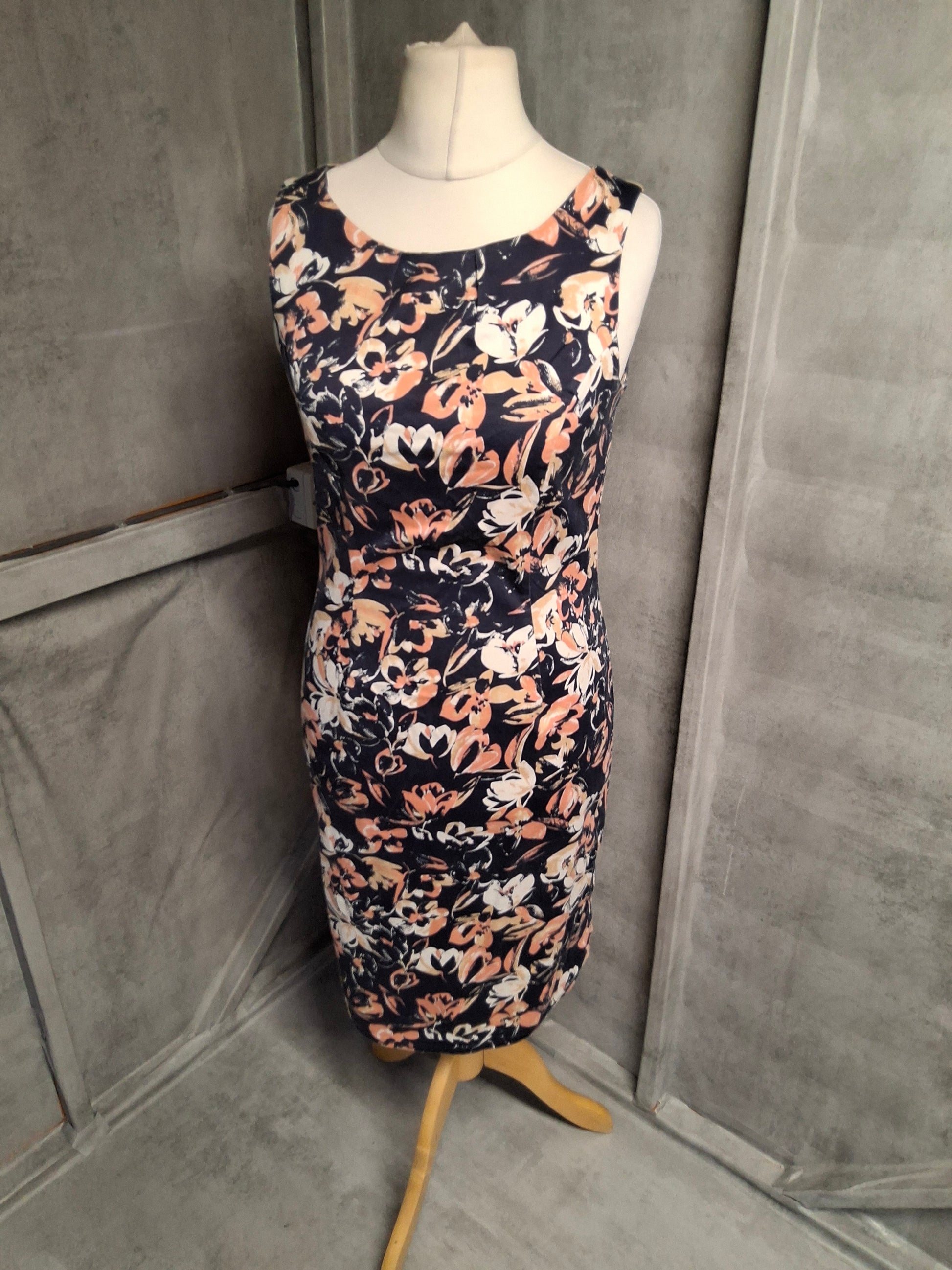 F&F Navy Floral Cotton Sleeveless Dress – Size 12 – Knee Length

