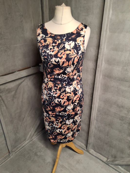 F&F Navy Floral Cotton Sleeveless Dress – Size 12 – Knee Length
