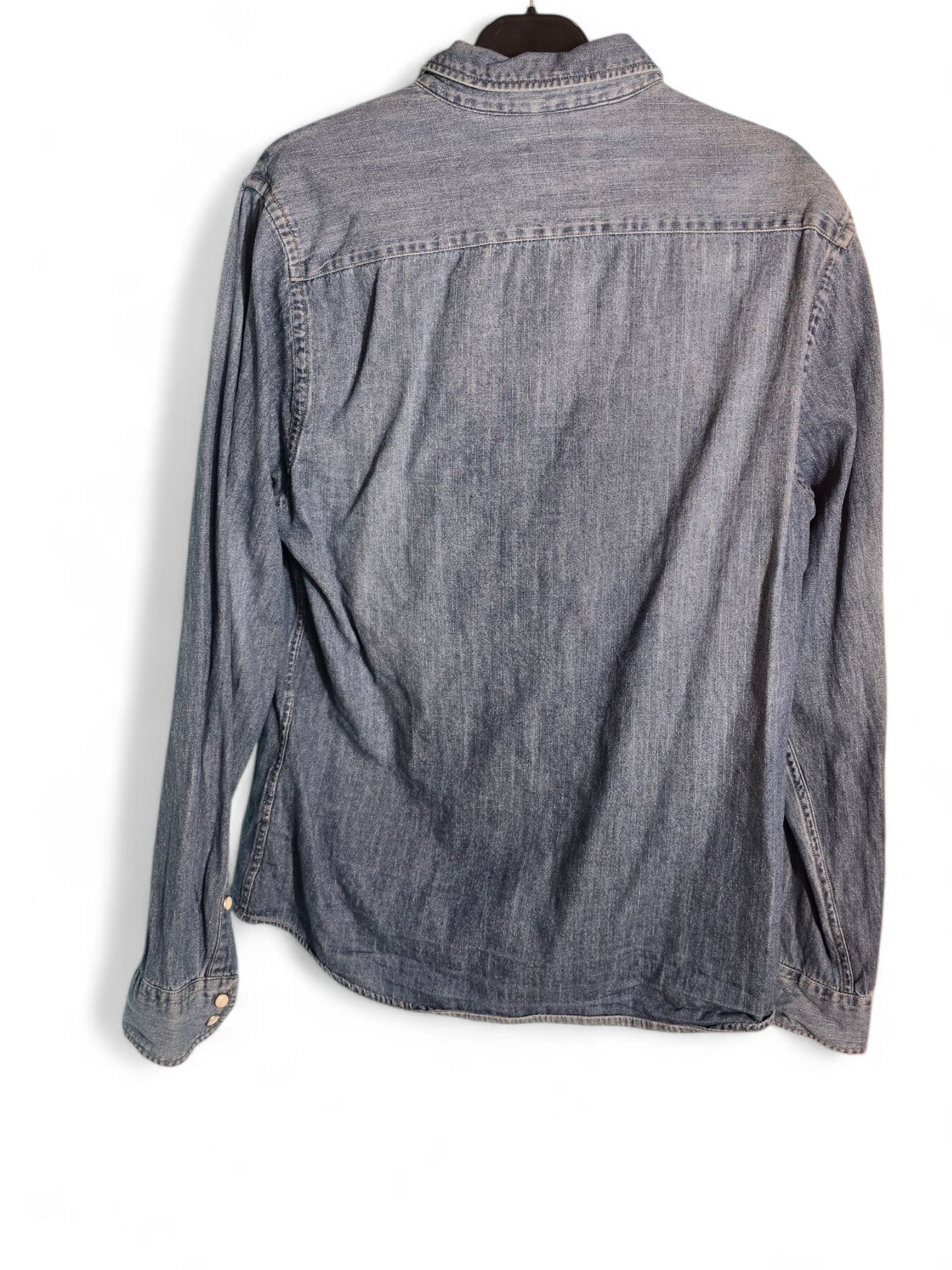 Men’s Morley Matalan Blue Denim Shirt | Size M | Long Sleeves | Chest Pockets | Marble Popper Buttons