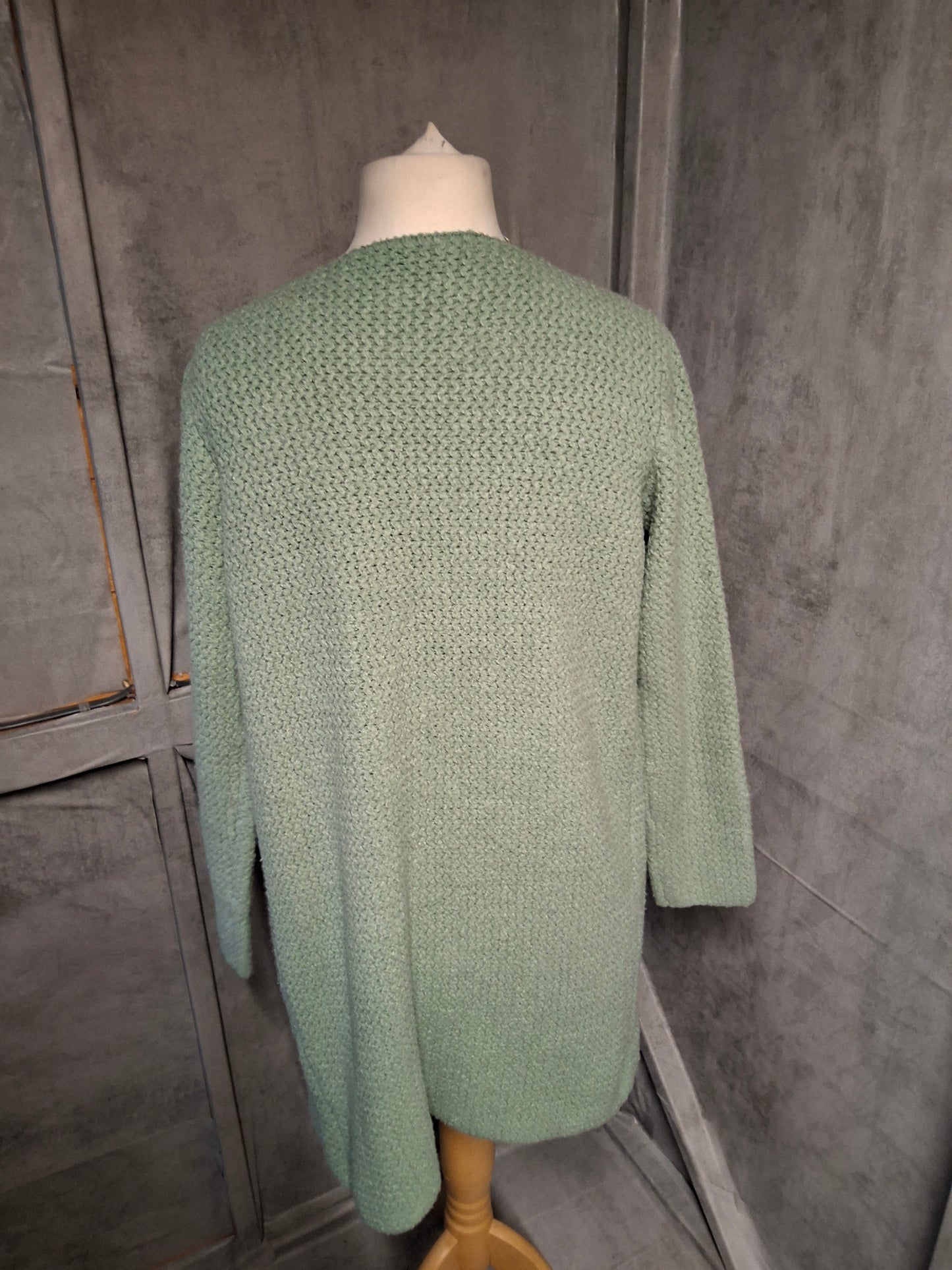 Primark Green Knit Open Midi Cardigan – Size 6/8 – Oversized with Pockets