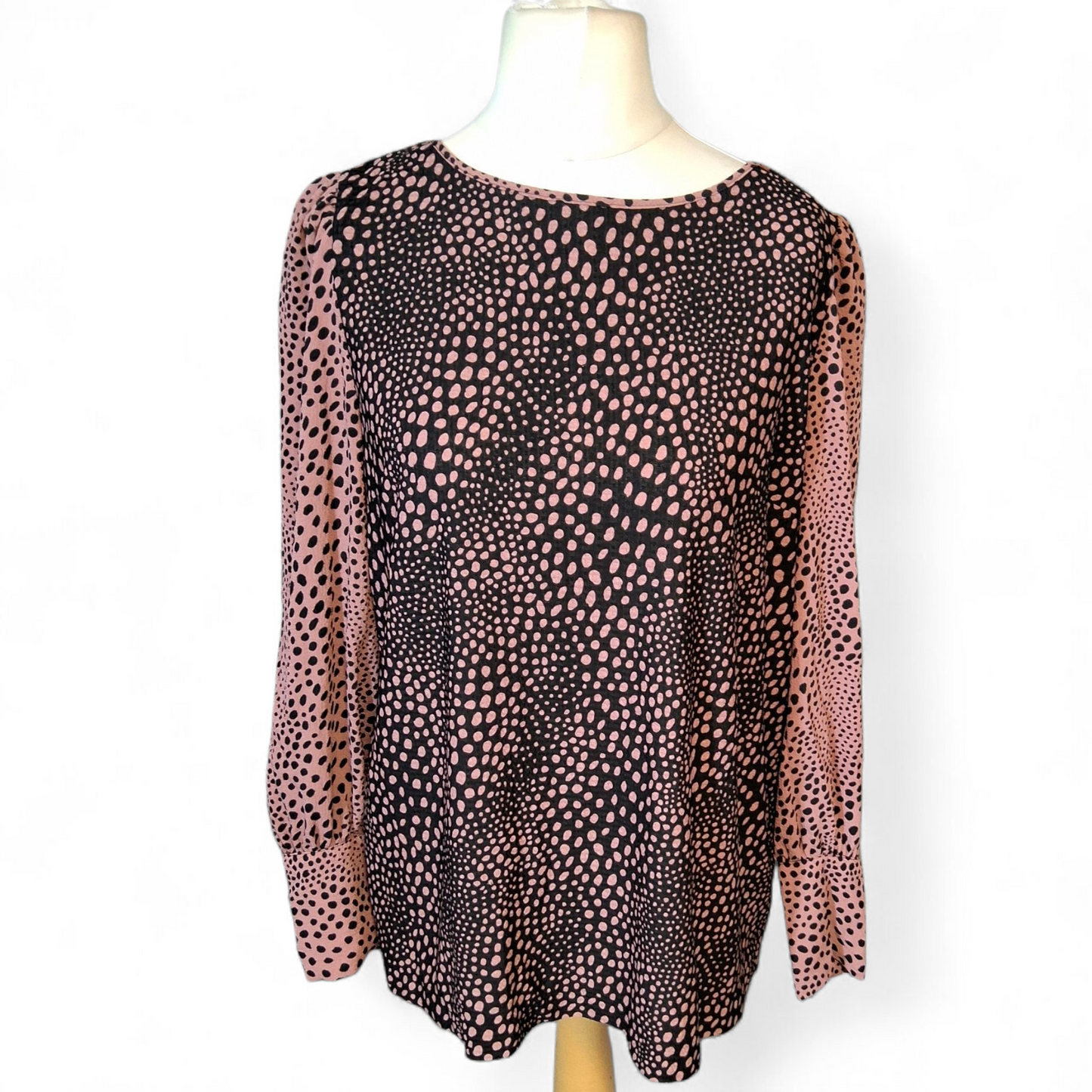 Next Black & Pink Polka Dot Blouse – Long Sleeve – Size 16