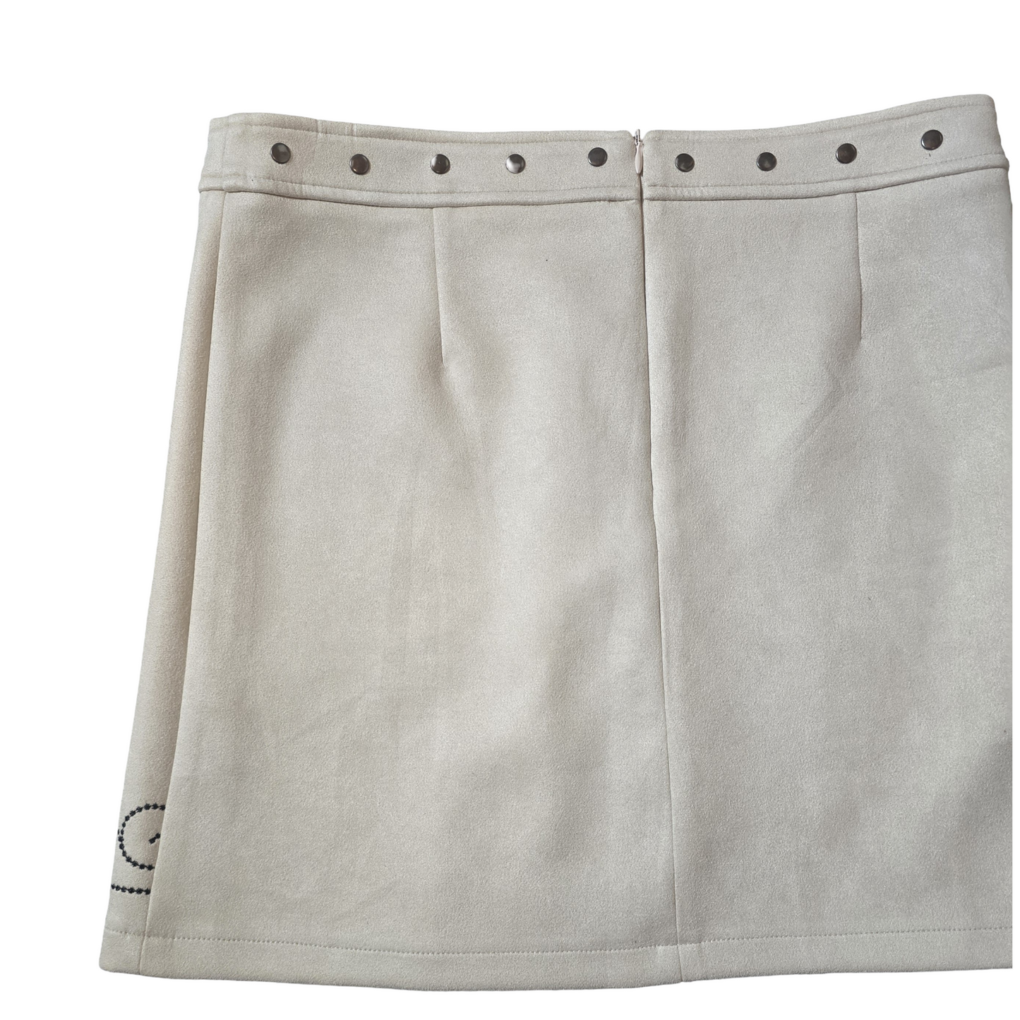 Glamorous Cream Faux Suede Mini Skirt – Size L (UK size 12) – Stud & Embroidered Detail