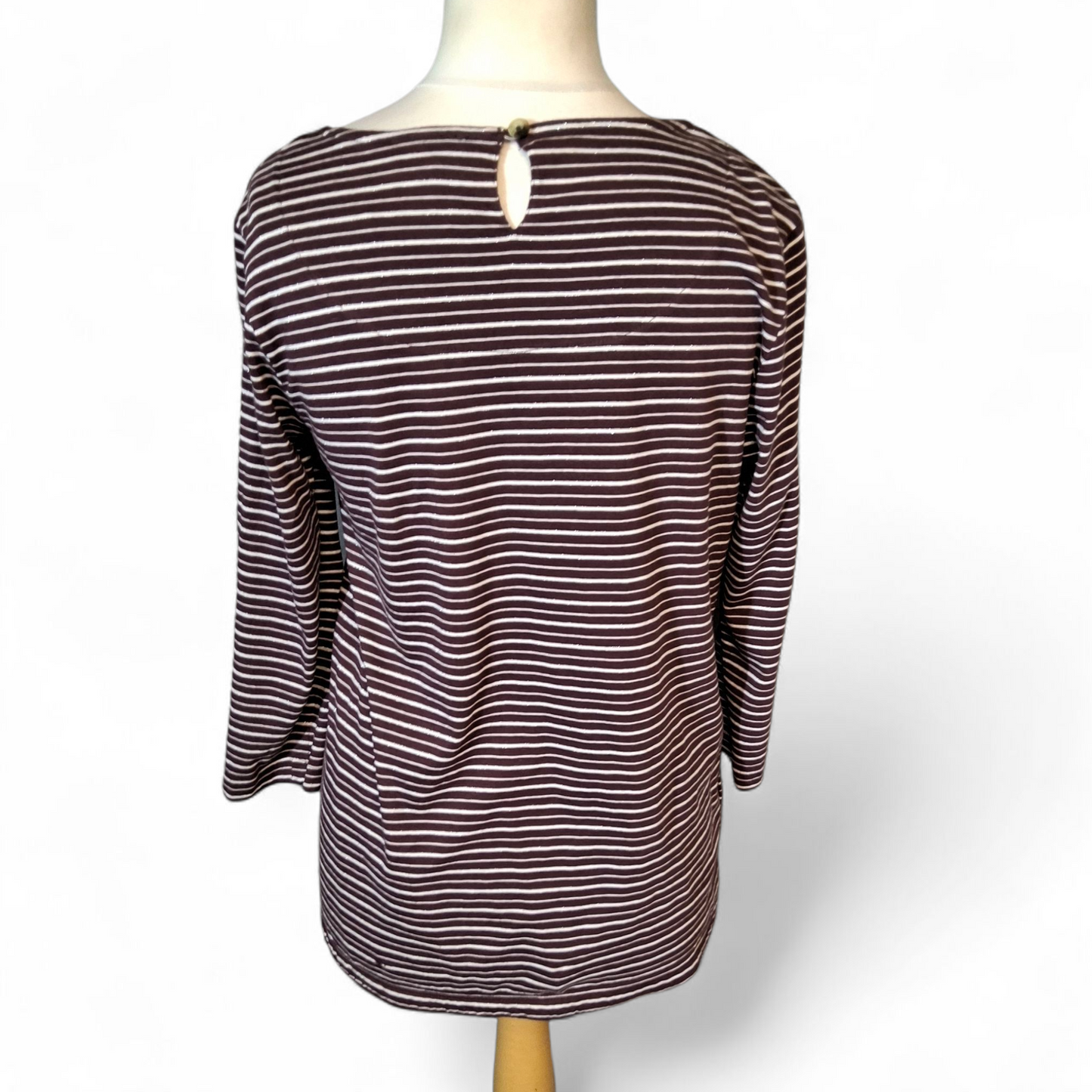 FatFace Burgundy & White Striped 3/4 Sleeve T-Shirt – UK 12