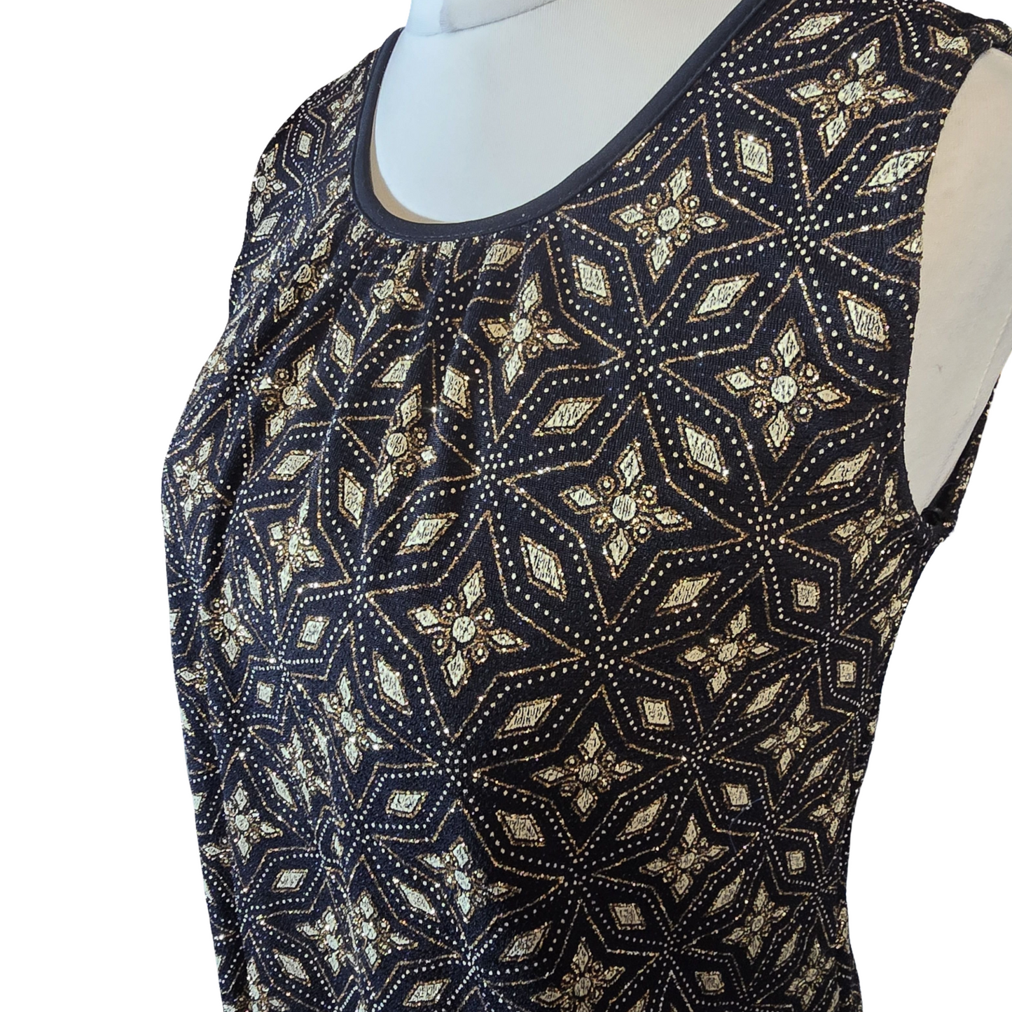 Quiz Black & Gold Glitter Sleeveless Top – Metallic Party Blouse – Size 10