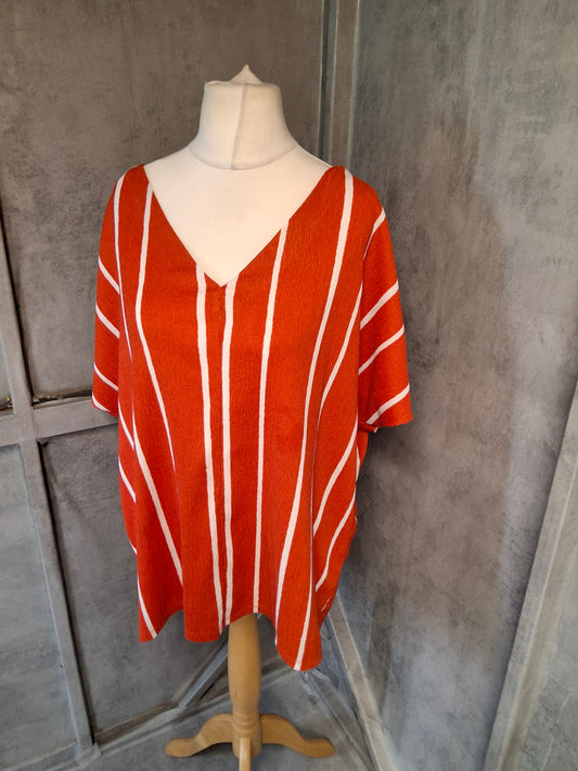 F&F Red & White Striped V-Neck Top – Size 20, Relaxed Fit
