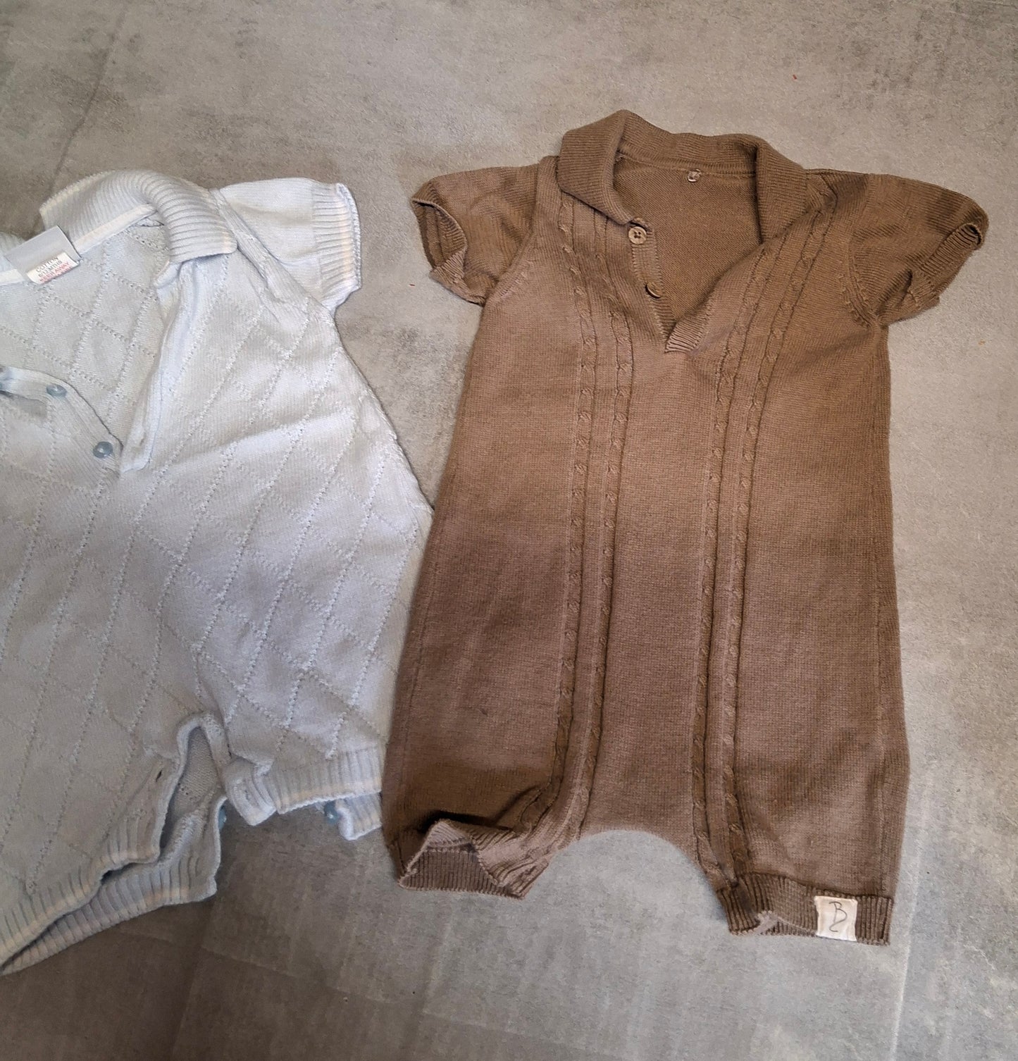 2 x Baby Boys Knitted Rompers – George Brown & Dandelion Blue – 6–9 Months
