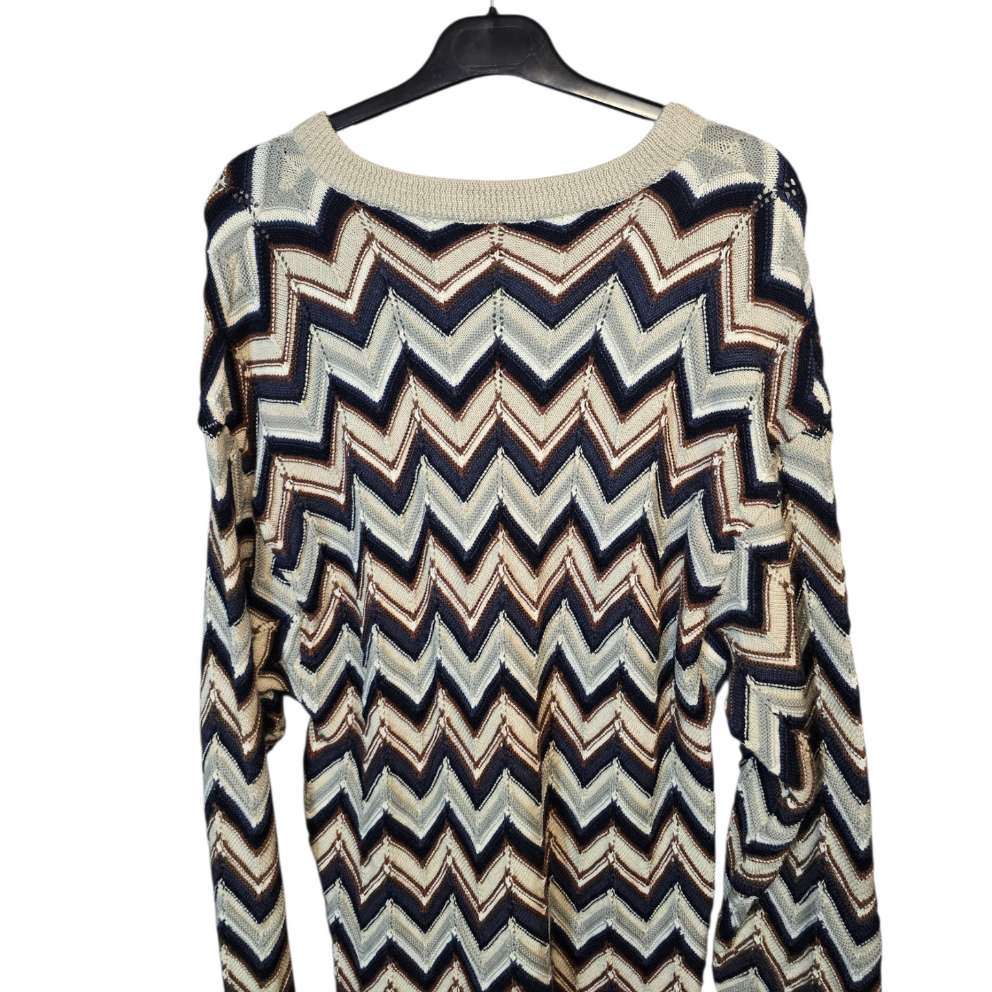 Men’s Vintage Robert Banks Chevron Knitted Jumper – Beige, Brown & Navy – Longer Length