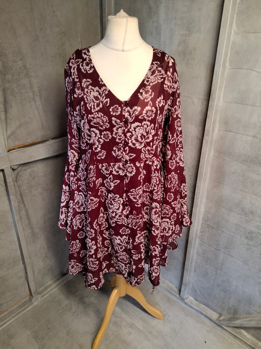 Brave Soul Burgundy & White Floral Dress – Size M (10/12)